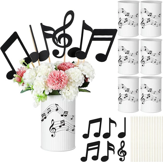 Remerry 6 Sets Music Party Decorations Centerpiece for Tables Music Notes Metal Vase Table Toppers with Cards Musical Themed Party Decor Wedding Birthday Baby Shower Supplies