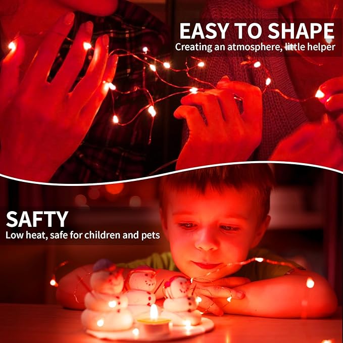 pozzolanas 12 Pack Red Fairy Lights Battery Operated 3 Modes 7FT 20 LED Waterproof String Lights Twinkle Silver Wire for Mason Jars Wedding Christmas Halloween Party Decor (12, Red)