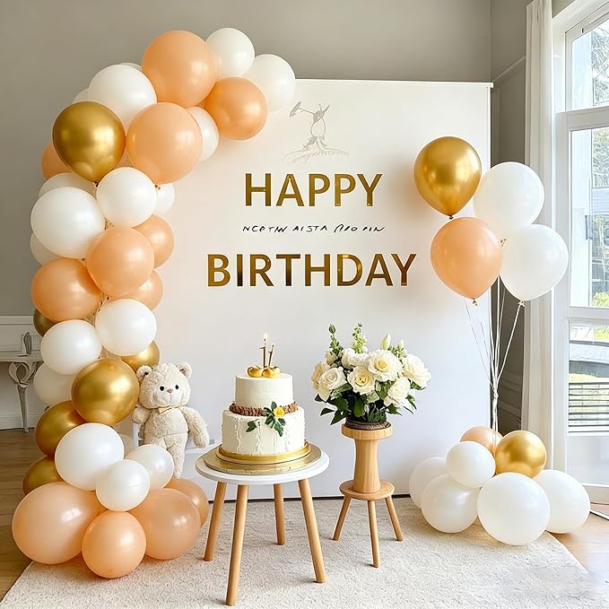 Gold and White Balloons 60 Pcs 12 Inch Latex Balloons Sand White and Golden Balloon with 1 Ribbon, for Birthday Wedding Bridal Shower Party Decorations