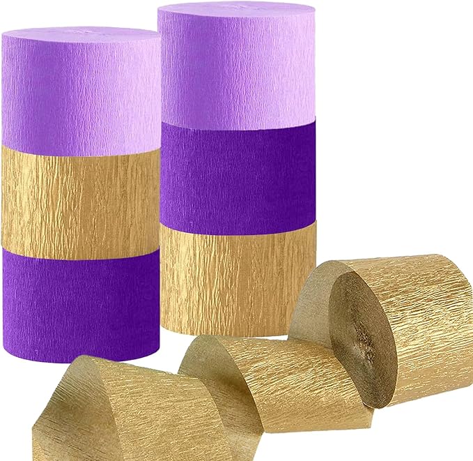 CC wonderland zone 6 Rolls Purple and Gold Crepe Streamers Paper for Birthday Party Decorations