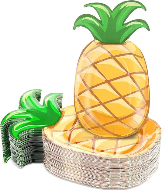 Gerrii 100pcs Pineapple Plate Pineapple Party Paper Plates Hawaiian Themed Parties or Luaus for Summer Beach Tropical Birthday Wedding Family Party Supplies 10 x 6 in