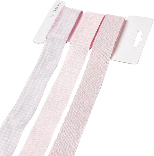 BEEFLYING 3 Styles Pink Wire Edged Ribbons for Gift Wrapping Decoration 25~28mm×2.7m Stripe Satin Ribbons for Wedding Party Decoration Hair Bows Flower Designs Sewing and Craft, 9 Yards