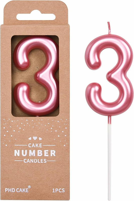 PHD Cake 2.76 inch Classical Pink 3 Number Birthday Candles, Party Celebration