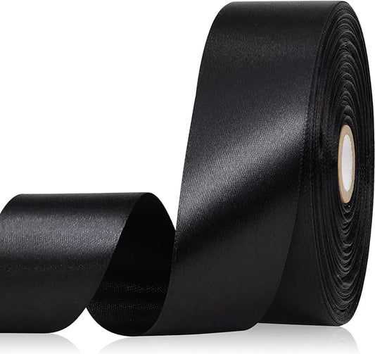 Black Ribbon 1-1/2 Inch, 60 Yards Black Satin Ribbon for Gift Wrapping, Fabric Ribbon for Flower Bouquet Crafts Wedding Christmas Halloween