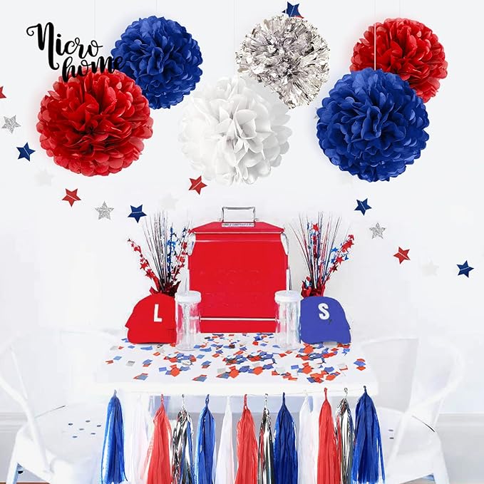 4th of July Patriotic Decorations Set - 27 PCS Red White and Blue Party Supplies for America Independence Day, Memorial Day, Happy Birthday America