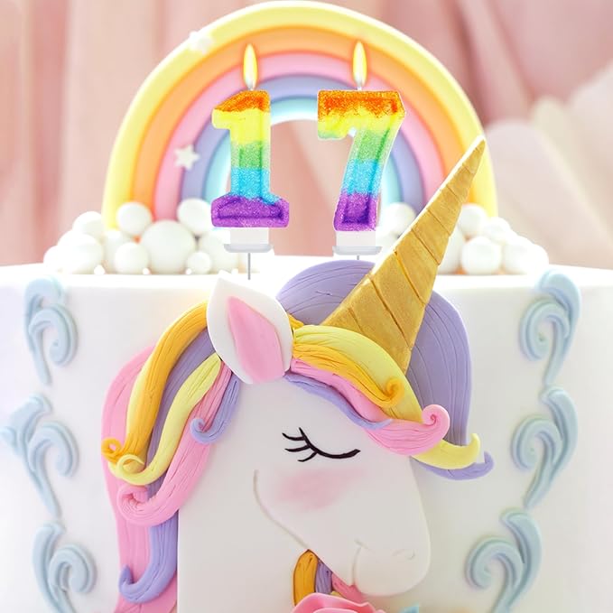 Rainbow Candles for Birthday Cakes, 17 Candles Cake Topper, Rainbow Birthday Party Decorations