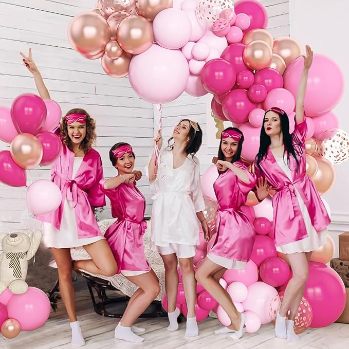 Amandir 153pcs Pink Balloon Garland Arch Kit, Different Sizes 18 12 10 5 inch Hot Pink Latex Metallic Confetti Rose Gold Balloons for Mothers Birthday Baby Shower Wedding Party Decorations