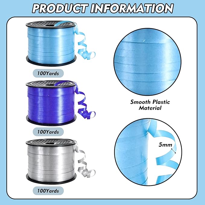 TONIFUL 300 Yards Curling Ribbon-Balloon Ribbon-Balloon String for Art&Craft Decor,Gift Wrapping,Ribbons and Bows for Christmas New Year Birthday Gifts Graduation Supplies (Silver Blue)
