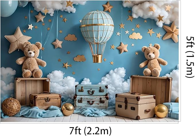 Kate 7x5ft Sweet 1st Birthday Party Backdrops for Photography Hot Air Balloon Microfiber Background Toy Bear Cloud Backgrounds Baby Birthday Party Cake Smash Studio Backdrop