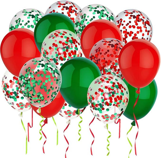 50 Pcs 12 Inch Red and Green Confetti Balloons Christmas Balloons with Ribbons Christmas Party Decorations for Xmas Color Themed Party New Year Baby Shower Birthday Party Supplies