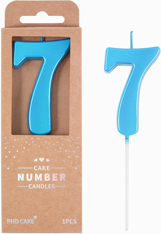 PHD CAKE 2.76 Inch Modern Blue 7 Number Birthday Candles, Blue Number Candles, Cake Number Candles, Party Celebration