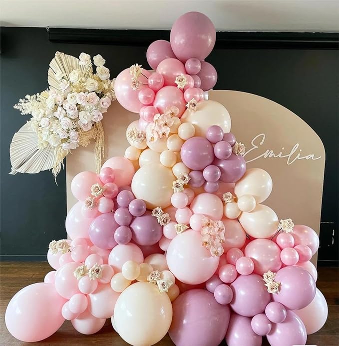 MEBAY Retro Rose Baby Pink Champagne White Sand Balloons Garland Arch Kit, 146Pcs Latex Balloons Different Sizes 18 12 10 5 Inch for Party Decorations, Wedding Backdrop, Birthday, Graduation