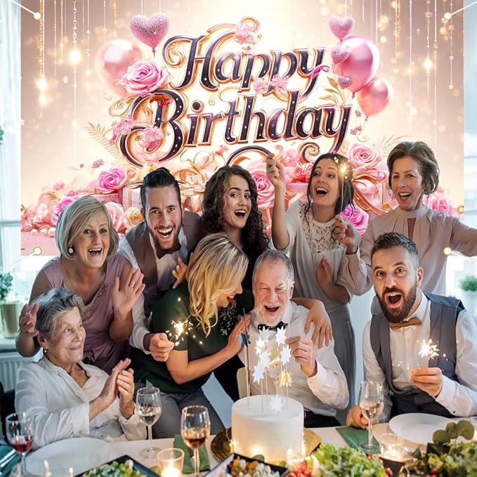 Happy Birthday Party Banner, Colorful Floral Party Decorations for Birthday Celebration, 71x43in Photo Backdrop for Party, Home Decor, Event Decorations