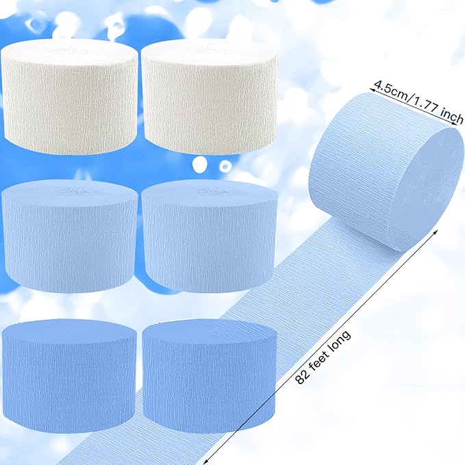 Dusty Blue Crepe Paper Streamers 6 Crepe Paper Rolls 492ft, DIY Craft Supplies for Boys Birthday Baby Shower, Bridal Party Decorations, 1.77 Inch x 82 Ft/Roll