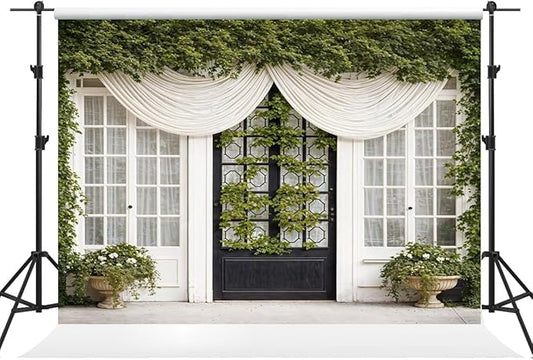 Kate 8x8ft Spring Vine Leaf White Door Backdrop for Photography - Wedding, Bridal, Baby, Birthday Party Decoration - Indoor Portrait Studio Background