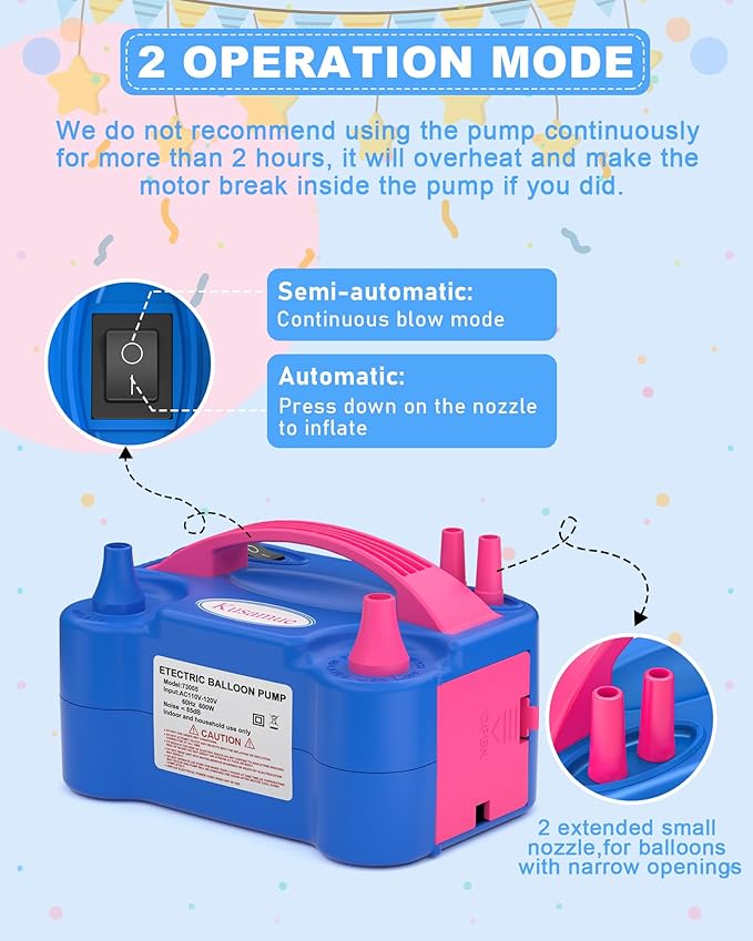 Electric Balloon Pump, Balloon Inflator Machine for Balloons at Home, Portable Dual Nozzle Air Pump Balloon Inflator/Blower Bulk Balloons Filling for Kids Party Decoration(Blue,110V)