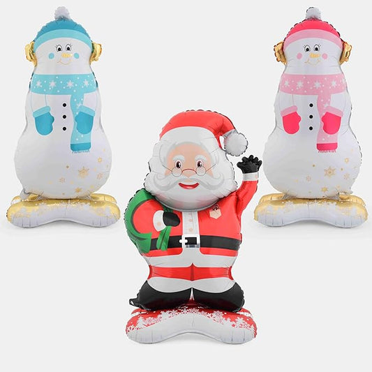 Christmas Ballooons Giant Standing Snowman Balloons Large Santa Claus Balloon with Base for Christmas-Themed Party Birthday Party Supplies Decorations 3 PCS