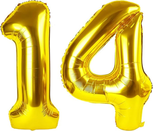 14 Balloons Number, Large 14th Gold Birthday Decorations for 1 4 14 41, 40 Inch Foil Balloon for Wedding Engagement Photo Shoot Memorial Day's Supplies