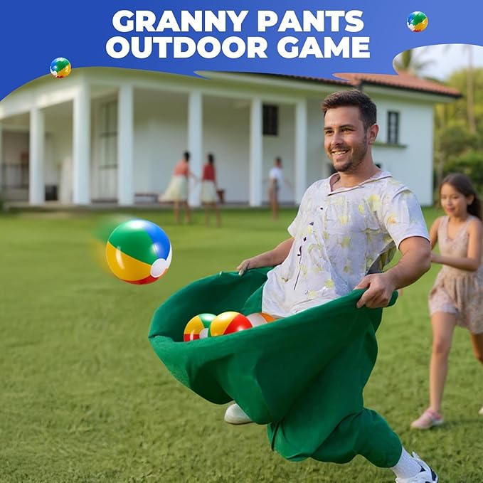 Granny Pants Yard Game Set, Oversized Giant Pants Outdoor Party Game with Bouncy Balls & Air Pump, Ultimate Backyard Games for Family Reunion, Carnival & Friends Gathering