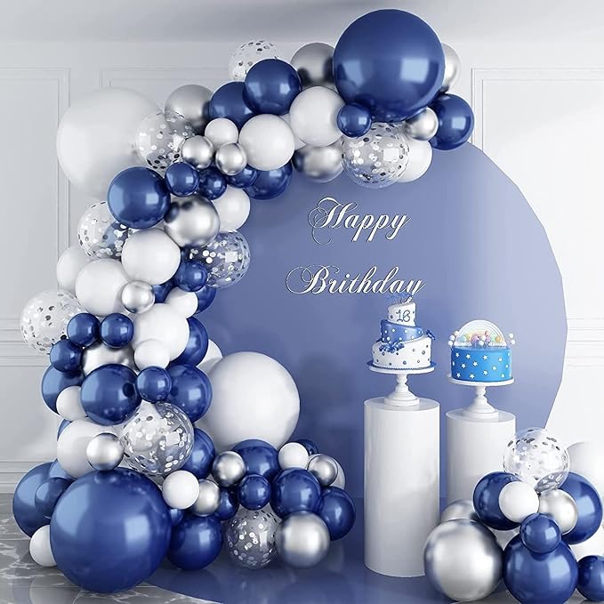 CANREVEL 127pcs Navy Blue Silver Balloons Garland Kit White Silver Confetti Balloons Arch Kit for Birthday Party Baby Shower Wedding Graduation Prom Decorations