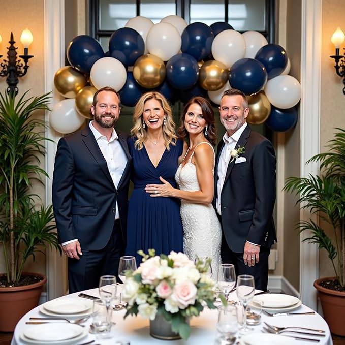 412Pcs Navy Blue and Gold Balloons Arch Garland Kit,5 10 12 18 inch gold and blue balloons for Birthday, Wedding, Graduation, Anniversary Decorations