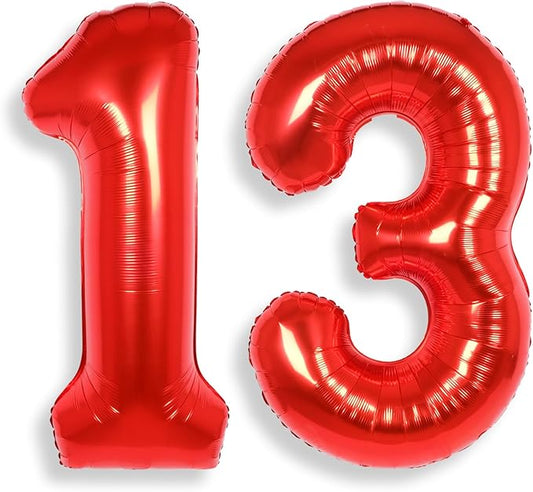 AULE 40 Inch Big Red Foil 13 Number Balloons for Girl Large 13th Happy Birthday Decorations Giant Huge Helium Mylar 31 Anniversary Party Decor