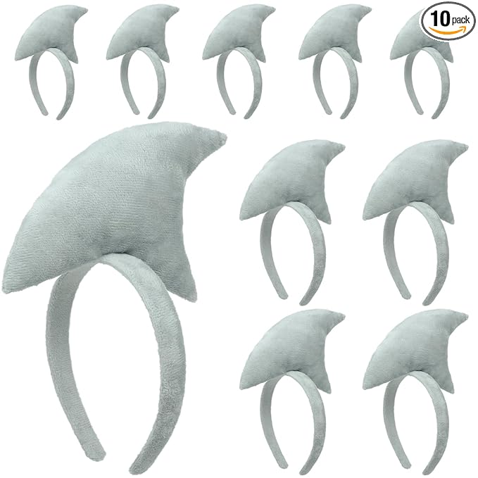 Beviliu Shark Headbands, Animal Headband Shark Fin Headband for Adults Halloween Cosplay, Shark Fin Costume Accessories for Shark Sea Ocean Party Birthday, 10Pack