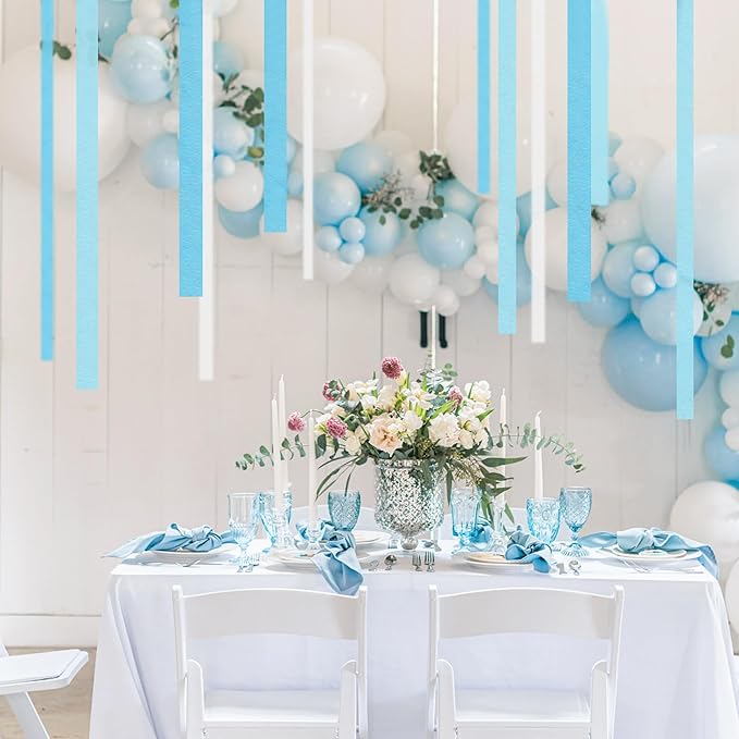 8 Rolls Crepe Paper Streamers, Sky Blue Streamers Party Decorations for Baby Shower Birthday Gender Reveal Under The Sea Party
