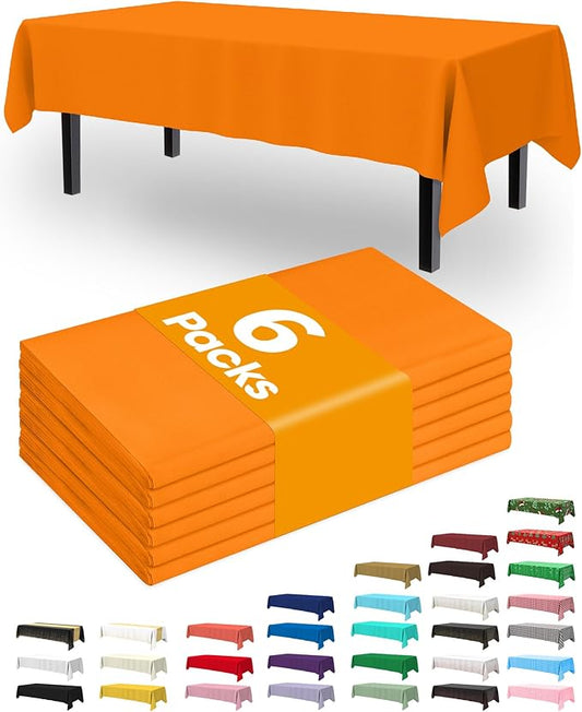 Pureegg Plastic Table Cloth Disposable 6 Pack, 54 x 108 Inch Table Cloths, Halloween Party, Thanksgiving Decorations, Harvest, Fall Tablecloths, Rectangle Tables, Waterproof, Orange