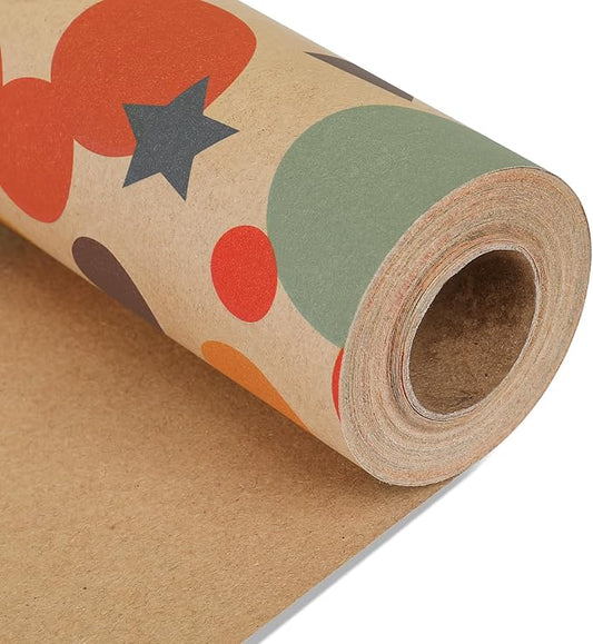 NESCCI Birthday Wrapping Paper,Gift Wrapping Paper Roll,Kraft Wrapping Paper-17 inch X 32.8 Feet Per roll,Colorful Dots Pattern For Boys Girls, Perfect For Birthday Party, Baby Shower