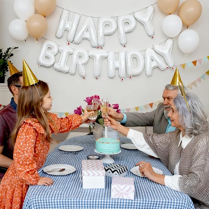 White Happy Birthday Balloon Banner 16 Inch - White Birthday Decorations Happy Birthday Sign Reusable Foil Letters Balloons Suitable for Men, Women Party Decorations,Birthday Decor Party Supplies
