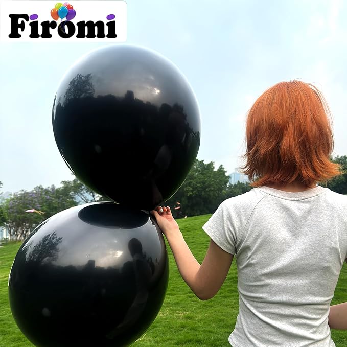 Firomi Black Balloons 18-inch 12 Pack Large Thicken Helium Big Black Latex Balloon Round for Wedding Birthday Party (with 1 Ribbon)