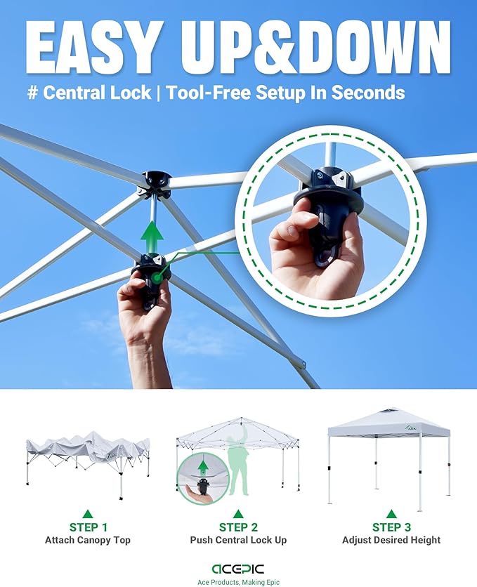 Acepic 10x10 Pop Up Canopy Tent,300D Silver-Coating Top,Pop Up Canopy Tent Instant Portable Shelter with 1-Button Push and Wheel Carry Bag, 8 Stakes and 4 Canopy Weights (Lava Red, 10x10)