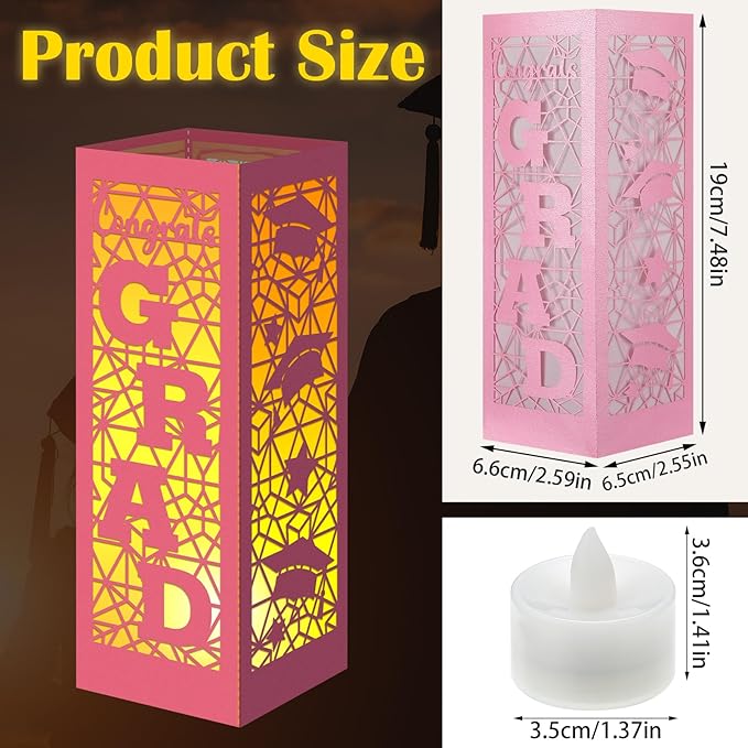 Rossesay 12 Pcs Graduation Table Centerpieces Boxes Class of 2026 Graduation Lanterns for Centerpieces with LED Candles Congrats Grad School College Photo Props for Party Table Decoration (Pink)
