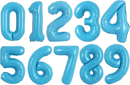 TONIFUL 16 Inch Baby Blue 0-9 Number Mylar Foil Balloons 10 Pcs Custom digitalal Balloons for 2026 New Year Eve Birthday Party Engagement Graduations Anniversary Baby Shower