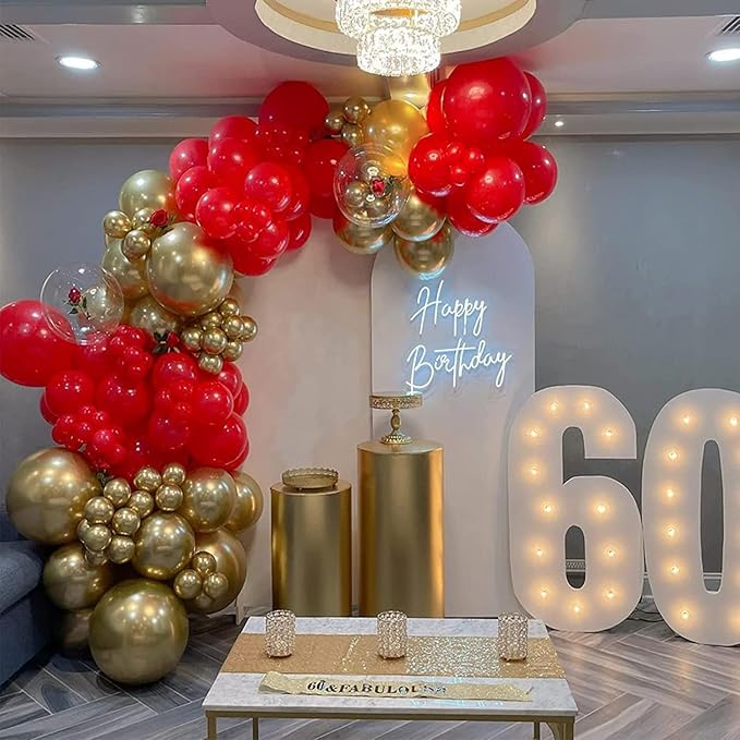 Red and Gold Balloon Garland Kit, 124Pcs Balloons Arch Kit, Bright Durable Latex Balloons for Valentines, Wedding, Bachelorette, Birthday, Baby Shower, Engagements Anniversary Party Decorations
