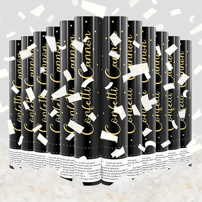 Confetti Cannon White Party Poppers 12 Pack Paper Confetti Poppers Wedding Confetti Shooters 12 inch Cannons for Wedding Graduation New Year Eve Celebration Christmas Birthday Party
