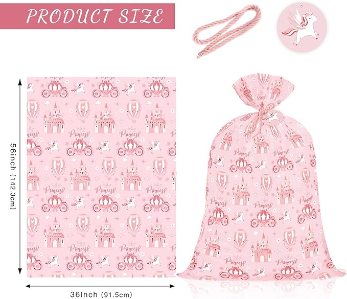 WRAPAHOLIC 56" Extra Large Princess Plastic Gift Bag - Princess Castle Design Pink Jumbo Bike Bag Gift Wrap for Kids Girls Birthday and Baby Girl Shower - 56" H x 36" W