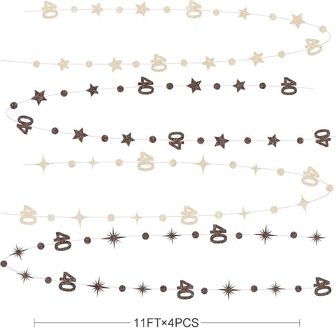 Champagne Gold Brown 40th Birthday Decorations Number 40 Circle Dot Star Garland Streamer Banner Backdrop for Women Men Forty Fabulous Cheers to 40 Years Old Birthday 40th Anniversary Party Supplies