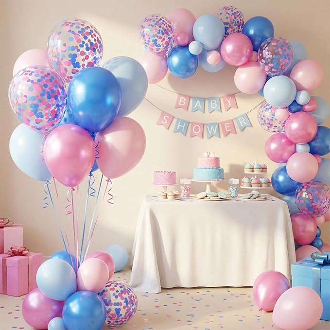 Hiquaty Pink and Blue Balloons, 50pcs Light Pink Balloons,12 inch Gender Reveal Balloons,Light Blue Balloons with Ribbon for Birthday Wedding Baby Shower Party Decoration