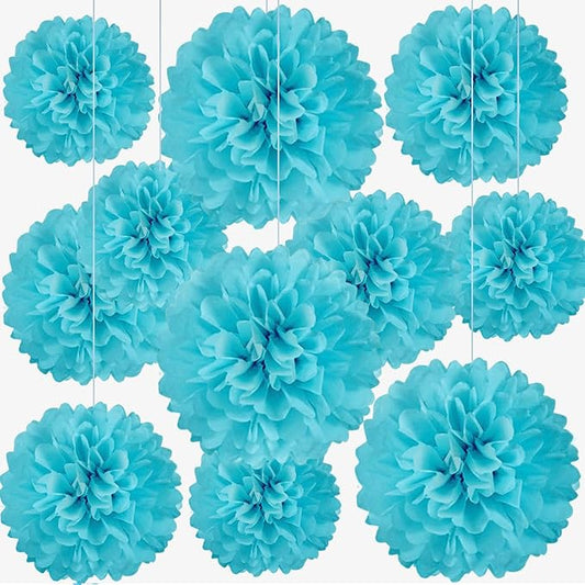 20 PCS Blue Tissue Paper Pom Poms, Tissue Pom Poms Flowers, Sizes of 6", 10", 12", 14" Hanging Paper Flower Ball for Wedding, Birthday, Halloween, Christmas, Baby Shower Party Decor
