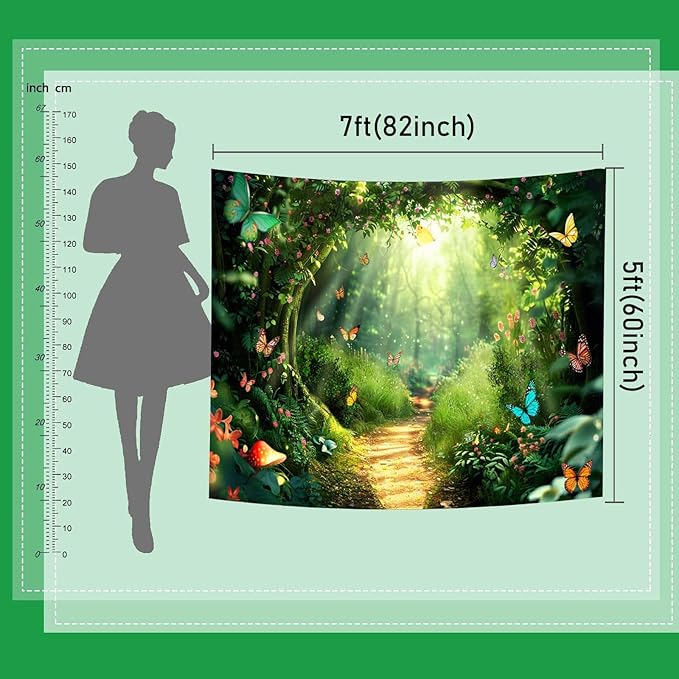 Mocsicka Enchanted Forest Banner Backdrop Fairy Magic Forest Party Decorations Banner Butterfly for Kids Girls Wonderland Background for Photography (Green, 120x96 inch)