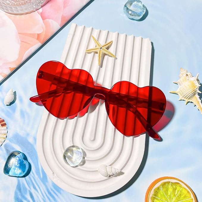 14/42 Pack Heart Sunglasses for Women, Fun Cute Rimless Transparent Candy Color Heart Glasses Party Favors