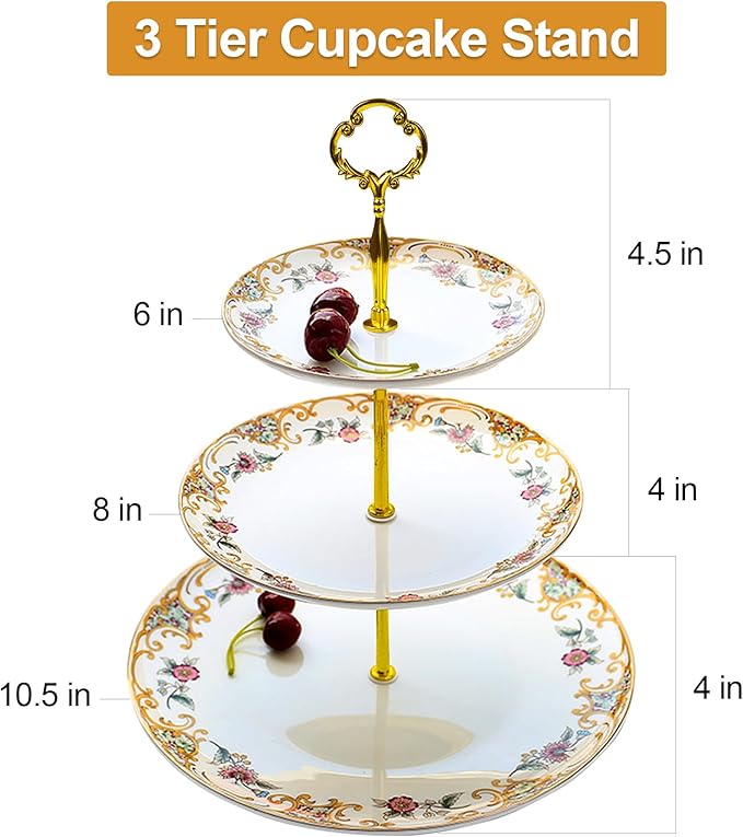 ACMLIFE 3-Tier Serving Stand Porcelain Cupcake Stand 3-Tier Tray Stand Bone China Afternoon Tea Stand Perfect for Tea Party