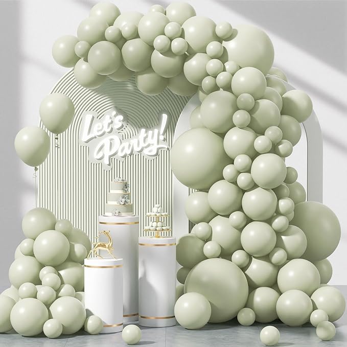 120pcs Sage Green Balloons, 18 12 10 5 inch Sage Balloons Different Sizes Sage Green Balloon Arch Kit for Wedding Bridal Baby Shower Birthday Party Decorations