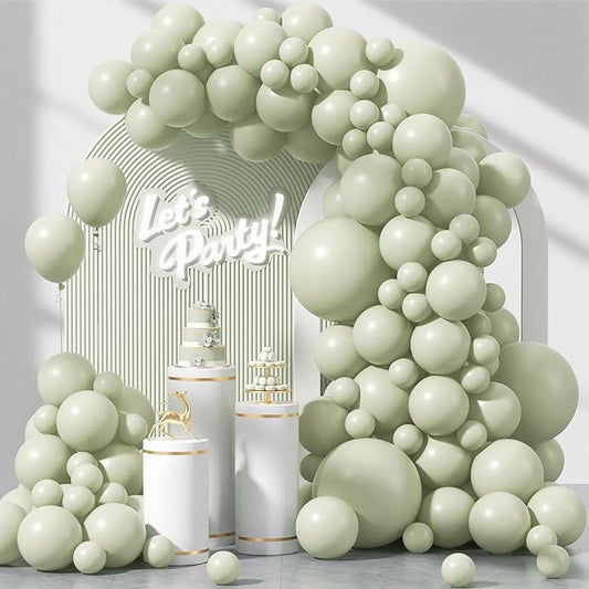 120pcs Sage Green Balloons, 18 12 10 5 inch Sage Balloons Different Sizes Sage Green Balloon Arch Kit for Wedding Bridal Baby Shower Birthday Party Decorations