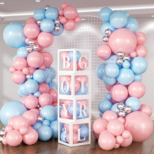 140Pcs Gender Reveal Balloon Garland Arch Kit - Pink and Blue Balloons Silver Latex Balloon for Boy or Girl Gender Reveal Decorations Birthday Party Baby Shower Celebration Anniversary (No Box)