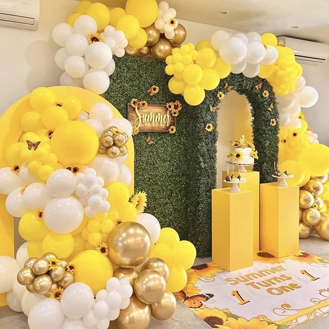 Voircoloria 130pcs Yellow Balloons Different Sizes 18" 12" 10" 5" Party Latex Balloons for Boys Girls Birthday Baby Shower Gender Reveal Wedding Sunflower Party Decorations
