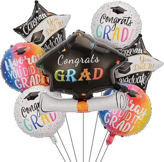 7Pcs Congrats Grad Balloons Set Graduation Cap Balloon Class of 2026 Graduation Party Decorations for College High School Grad Party 2026