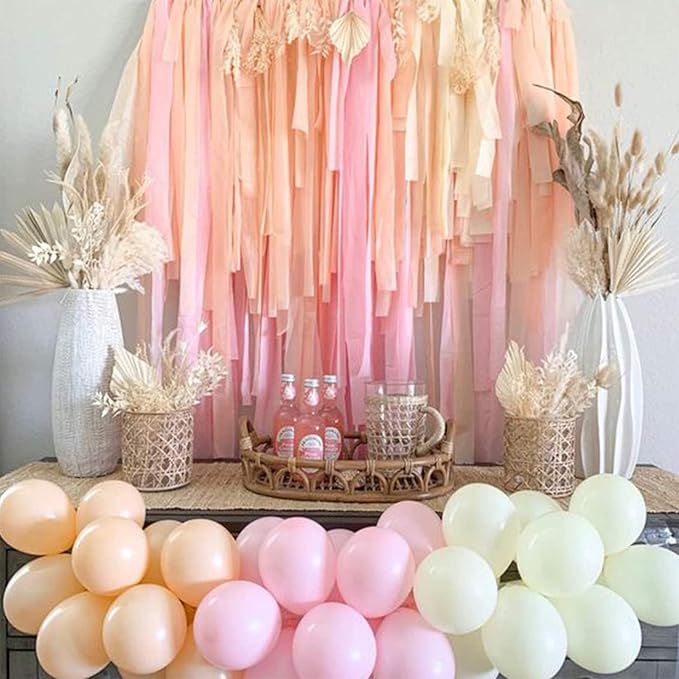 PartyWoo Pink Crepe Paper Streamers 6pcs 492ft Pack of Light Hot Dark Pink Peach Ivory White Crepe Paper Streamers for Birthday Gender Reveal Baby Shower Graduation Bachelorette Party Decorations